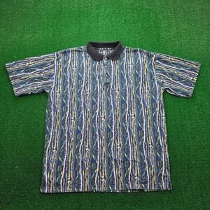 Vintage 90s Tundra Polo Shirt Mens XL 3D Knit Abstract Coogi Style 100% Cotton